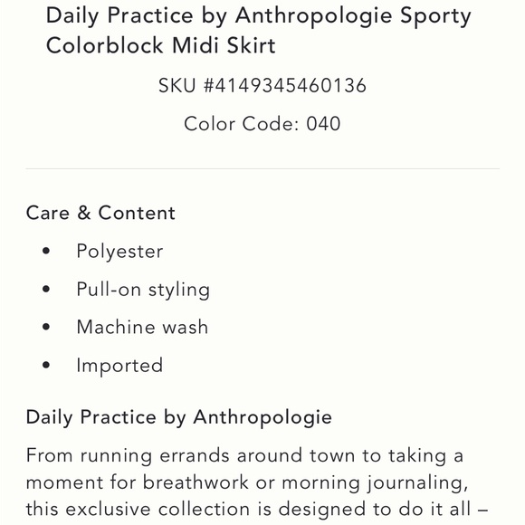 Anthropologie Daily Practice Sporty Colorblock Midi Skirt - Picture 6 of 6